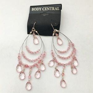 NWT pink jeweled dangling hoop earrings!